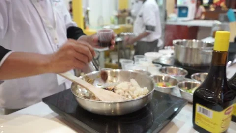 Established Shot of Cooking Chicken Vegetable Stir Fry Stock Footage 132020224