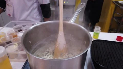 Established Shot of Cooking Mushroom Risotto Stock Footage 132019218