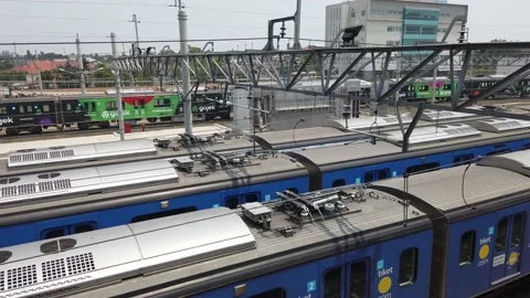 Established Shot of MRT Jakarta Rolling Stock at Lebak Bulus Depot Stock Footage 132051701