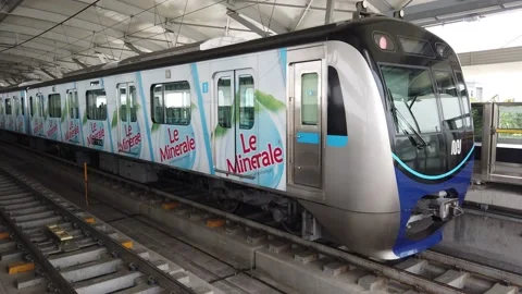 Established Shot of MRT Jakarta Train Leaving Lebak Bulus Station Stock Footage 132052890
