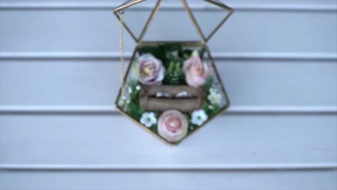 Established Shot of A Pair of Wedding Rings in a Decorated Box Stock Footage 130620931