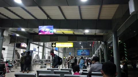 Established Shot of Pasar Senen Train Station at Night Stock Footage 132084412