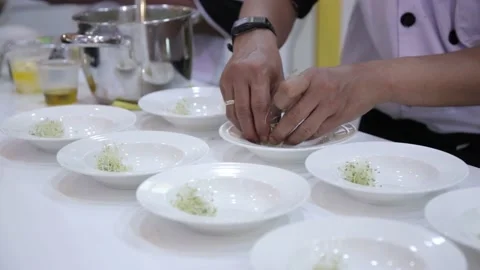 Established Shot of Preparing Asparagus Seafood Soup in The Kitchen Video stock 132024982