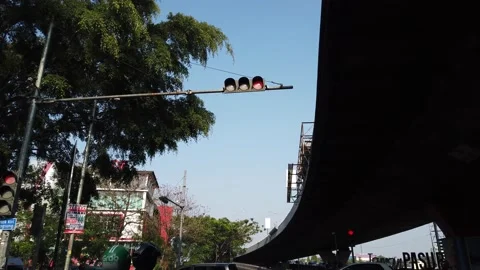 Established Shot of Waiting on Traffic Light Under Pasupati Bridge Balubur Stock Footage 132112285