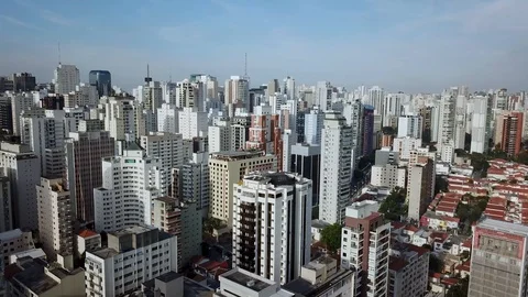 Establishing 4k aerial shot of Sao Paolo city center panorama, showing Stock Footage