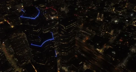 Establishing aerial drone footage of Seattle at Night. Stock Footage