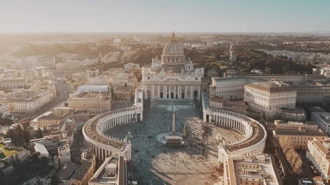 Establishing aerial shot of Vatican City. Crowded St. Peters Square Stock Footage