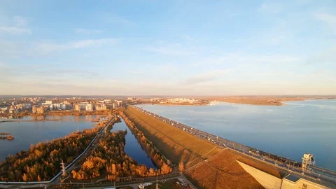 Establishing aerial view of dam Stock Footage 125536765