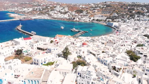 Establishing Aerial View of Mykonos Town. Stock Footage