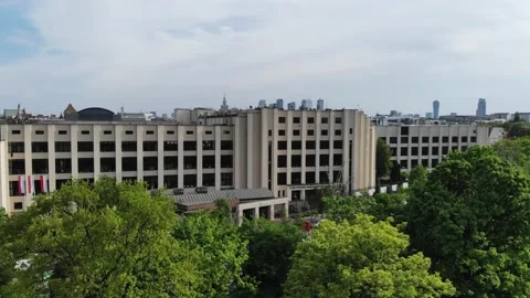 Establishing Aerial View Shot of Warsaw Poland revealing City Centre Stock Footage