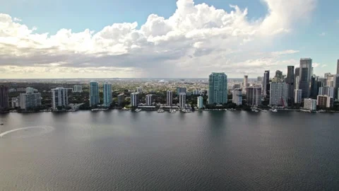 Establishing drone shot of Brickell district in Miami Florida Stock Footage 243334839