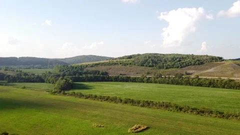 Establishing Drone Shot Of Green Fields Stock Footage 145884008