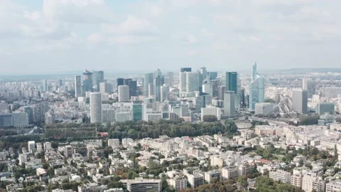 Establishing drone shot of La Defence Business district West Paris Stock Footage 162707962