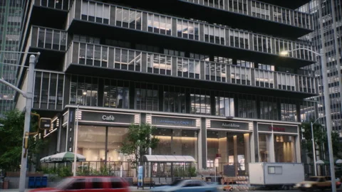 Establishing Elevating Shot City Street Building Day Vídeos de archivo 295815054