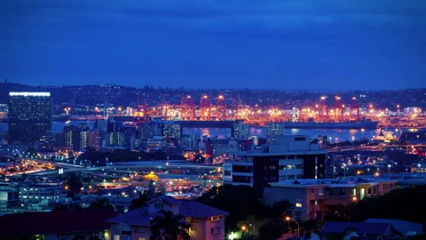 Establishing Holy Grail Timelapse of Durban City Port Harbour at dusk Stock Footage 158366237