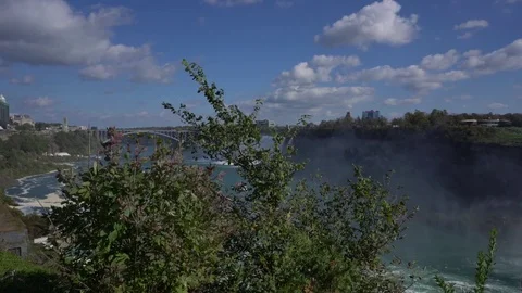 Establishing Left to right smooth pan shot of the epic and massive Niagara Falls Stock Footage 81670554