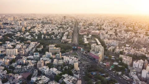 Establishing shoot of hyper-lapse over Rajkot City, golden hour before sunset. Stock Footage 237322140