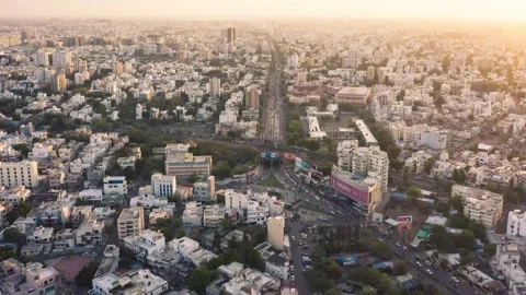 Establishing shoot of hyper-lapse over City, Stunning aerial hyper lapse Rajkot Stock Footage 237322145