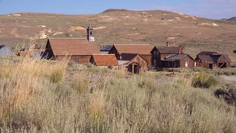 Establishing shot of the abandoned ghost town of Bodie, California. Stock Footage 75683476