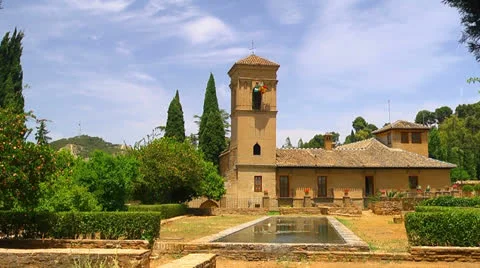 Establishing shot Alhambra, ancient muslim fortress in Granada Spain Stock Footage 26861253