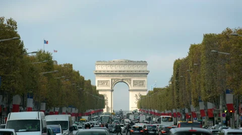 Establishing shot of Arc de Triomphe on a sunny day Stock Footage 43784811