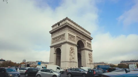 Establishing shot of Arc de Triomphe on daytime. tilting down Stock Footage 44345583