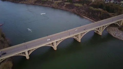 Establishing shot of a bridge over a river Stock Footage 77709496