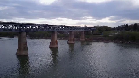 Establishing shot of bridge over river Stock Footage 77711992