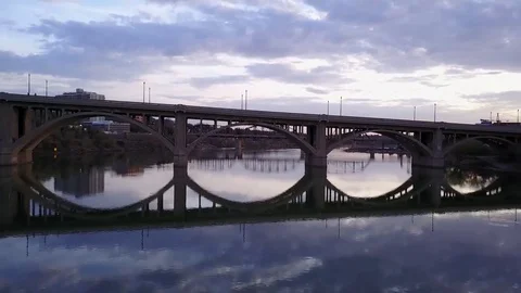 Establishing shot of bridge at sunset Stock Footage 77713998
