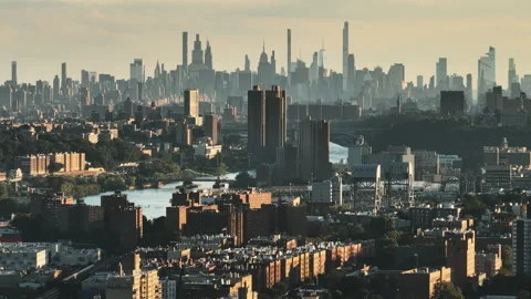 Establishing shot of The Bronx with Manhattan in the background. Stock Footage 344771017