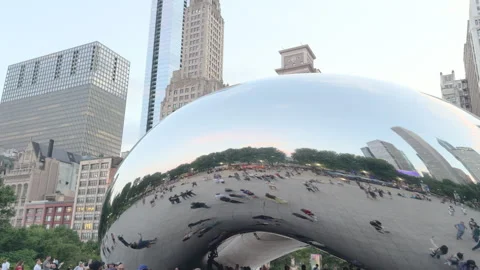Establishing shot of downtown Cloud Gate park Bean 4k Stock Footage 342676159