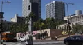 Establishing Shot Downtown Los Angeles LA Public Transportation Bus Passing Cars HD Footage