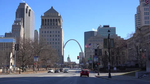 OverflightStock™  Night View of Busch Stadium and Gateway Arch St Louis  Missouri Aerial Stock Footage