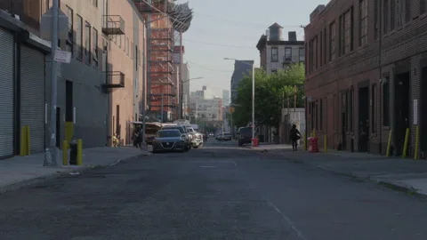 Establishing shot of an empty nondescript street in Brooklyn Stock Footage 278181328