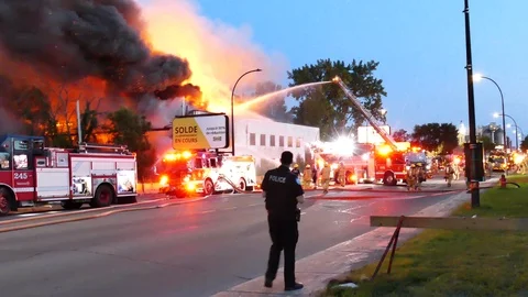 Establishing shot of fire in building Stock Footage 116011217
