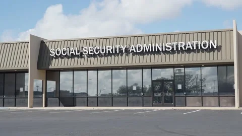 Establishing shot front of Social Security office building 4k Stock Footage 211429860