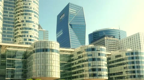 Establishing shot of high rise skyscraper buildings in modern city district Stock-Footage 61370328