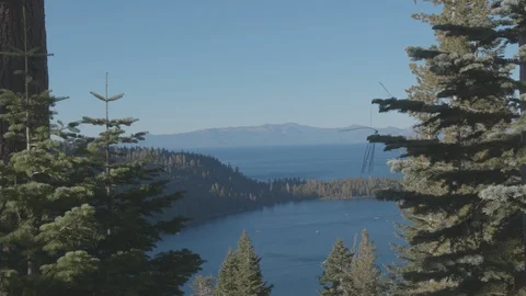 Establishing shot of Lake Tahoe, CA Emerald Bay State Park lookout  point. Stock Footage