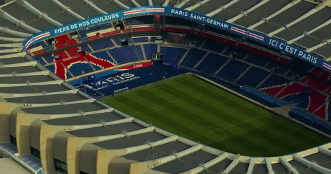 Establishing shot of a modern stadium in the center of Paris. Aerial view of Stock Footage 255197828