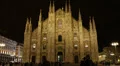 Establishing Shot Night Light People Walking Italian Landmark Duomo Church Milan HD Footage