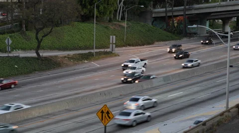 Establishing Shot Panoramic View Pan Right Freeway Highway Traffic Busy Commute Stock Footage 43924109
