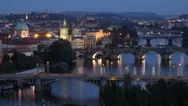 Establishing Shot Prague Skyline Aerial View Charles Bridge Dusk Light Night Car Stock Footage
