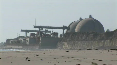 Establishing shot of the San Onofre nuclear power plant near San Diego, Stock Footage