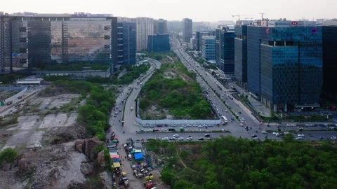 Establishing shot of Sattva Knowledge City with modern glass facade office Stock Footage 343031564