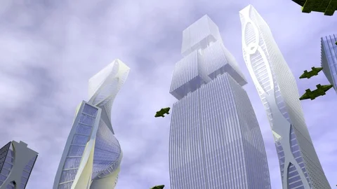 ESTABLISHING SHOT OF SCI FI SKYSCRAPER WITH FLYING SHIPS Stock-Footage 73966160