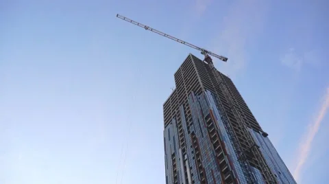 Establishing shot. Scyscrape constraction at sunset Stock Footage 61556359