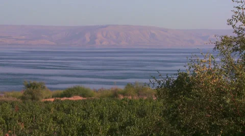Establishing shot of the Sea of Galilee in israel. Stock Footage