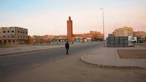 Establishing Shot Small Local Mosque In Arabic Berber Town Stock Footage 100634887