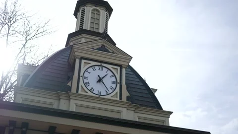 Establishing Shot of a Small Town Clock Tower during Afternoon in Fall Stock Footage 222188322