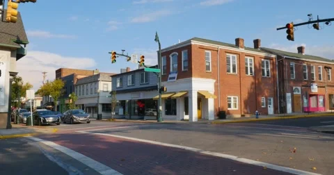 Establishing Shot of Typical American Small Town Main Street Stock Footage 69026098